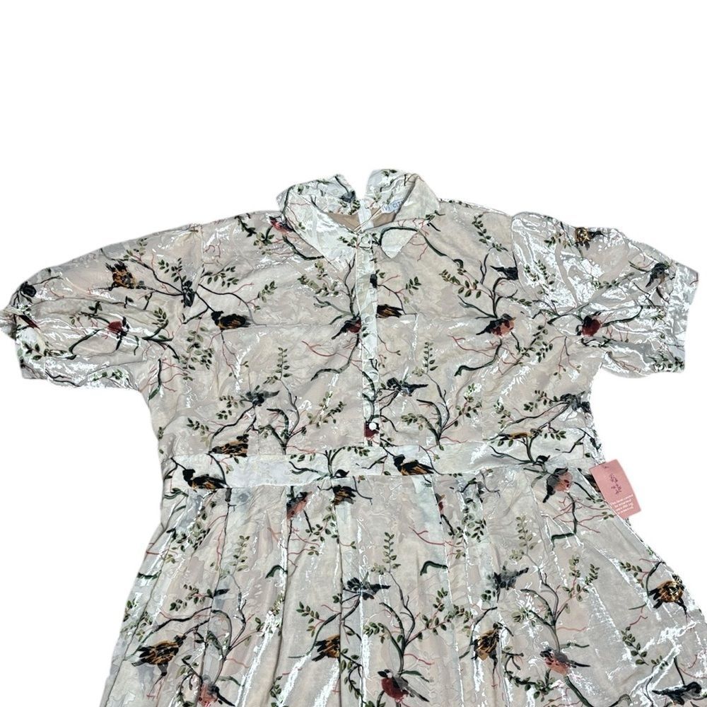 Ivy city co women’s 5x Delaney dress in white velvet burnout bird print new - Picture 3 of 9